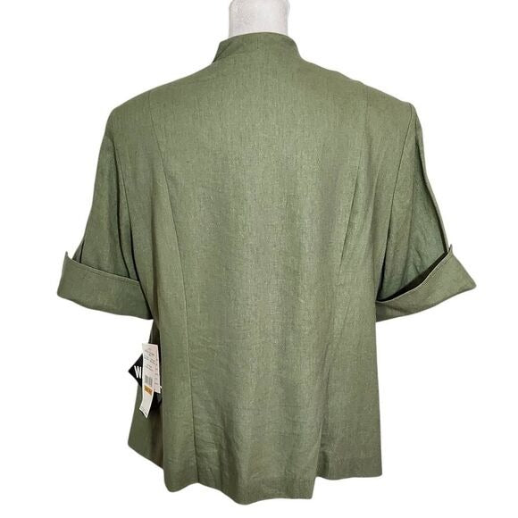 Lady Dorby Green Linen Short Sleeve Blazer NWT Size 16W Olive Green Blazer