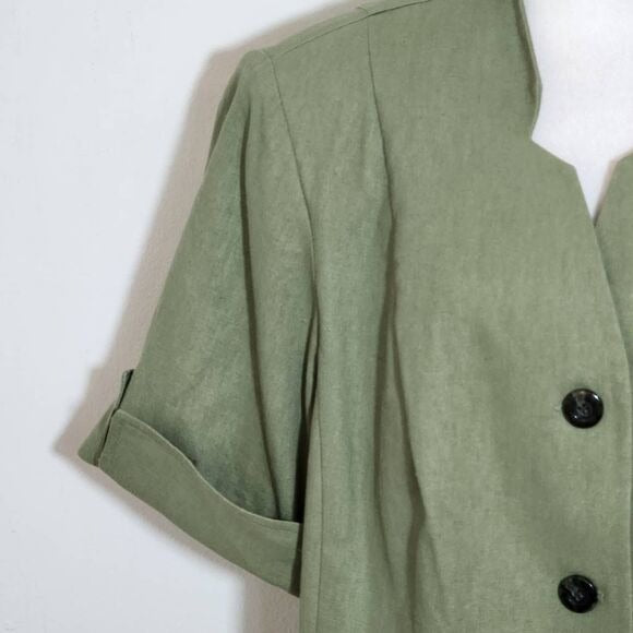 Lady Dorby Green Linen Short Sleeve Blazer NWT Size 16W Olive Green Blazer