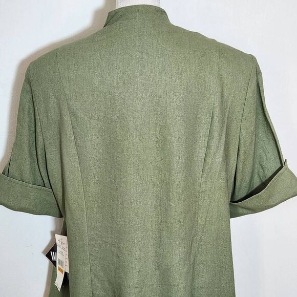 Lady Dorby Green Linen Short Sleeve Blazer NWT Size 16W Olive Green Blazer