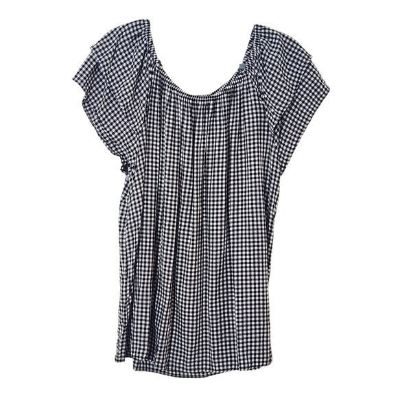 Terra & Sky Black and White Gingham Top Size 1X Black Check Blouse