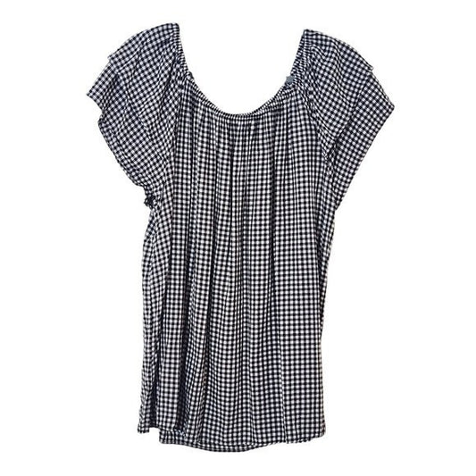 Terra & Sky Black and White Gingham Top Size 1X Black Check Blouse