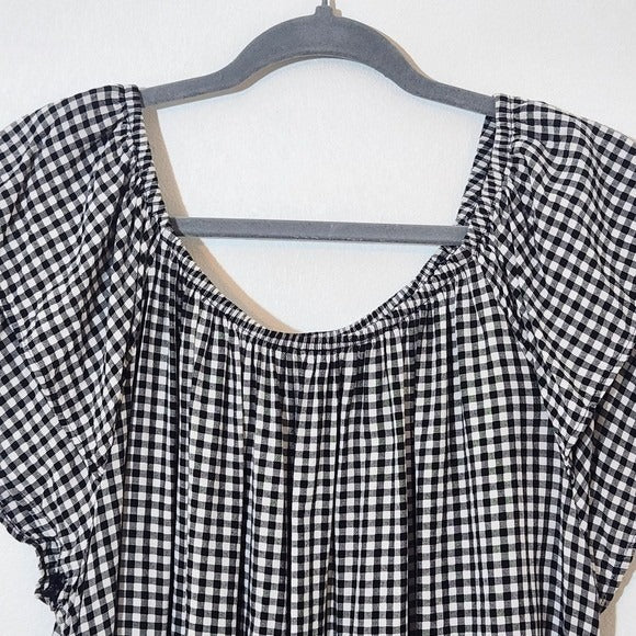 Terra & Sky Black and White Gingham Top Size 1X Black Check Blouse