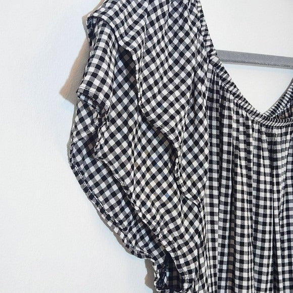Terra & Sky Black and White Gingham Top Size 1X Black Check Blouse