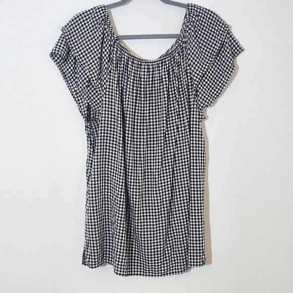 Terra & Sky Black and White Gingham Top Size 1X Black Check Blouse