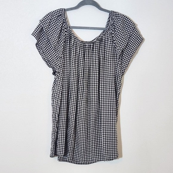 Terra & Sky Black and White Gingham Top Size 1X Black Check Blouse