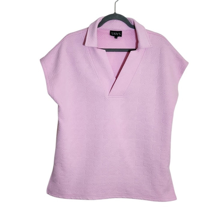 SSYS The Label Pink Textured Polo Top Size Small