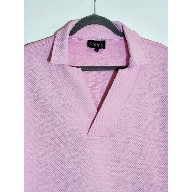 SSYS The Label Pink Textured Polo Top Size Small