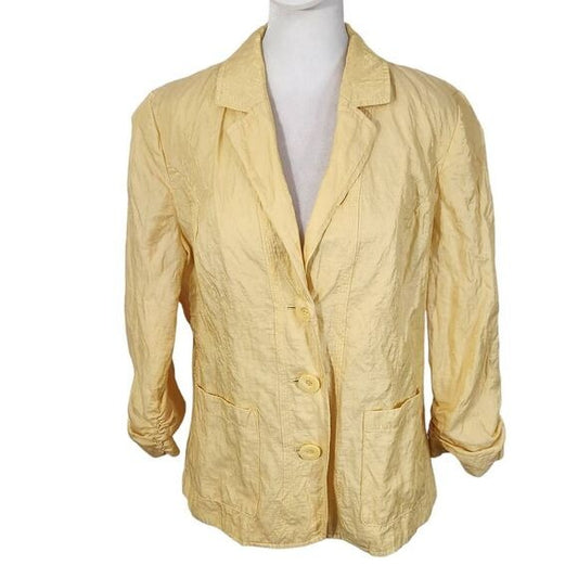 Chico's Yellow Blazer with Crinkle Fabric and Sheen Size Medium Yellow Blazer