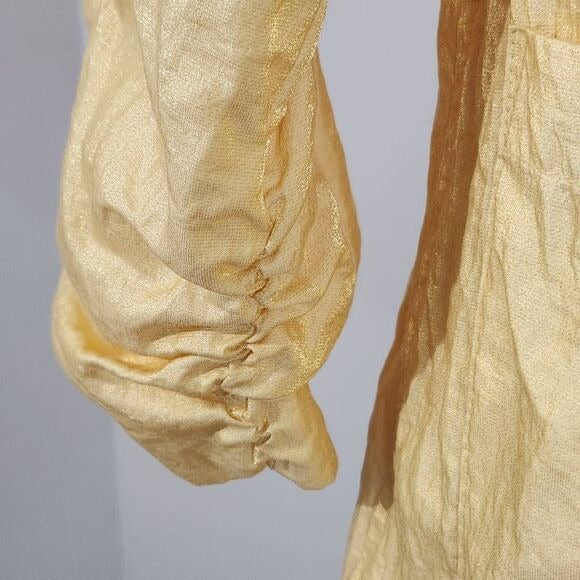 Chico's Yellow Blazer with Crinkle Fabric and Sheen Size Medium Yellow Blazer