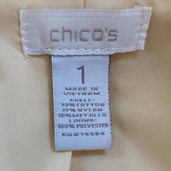 Chico's Yellow Blazer with Crinkle Fabric and Sheen Size Medium Yellow Blazer