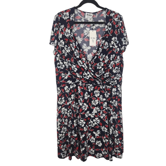 Leota Navy Red Floral Dress NWT 3X Navy Faux Wrap Dress Wedding Guest