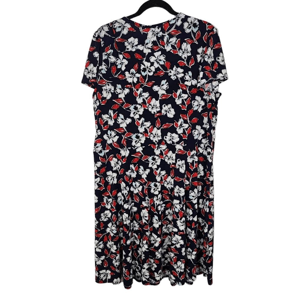 Leota Navy Red Floral Dress NWT 3X Navy Faux Wrap Dress Wedding Guest