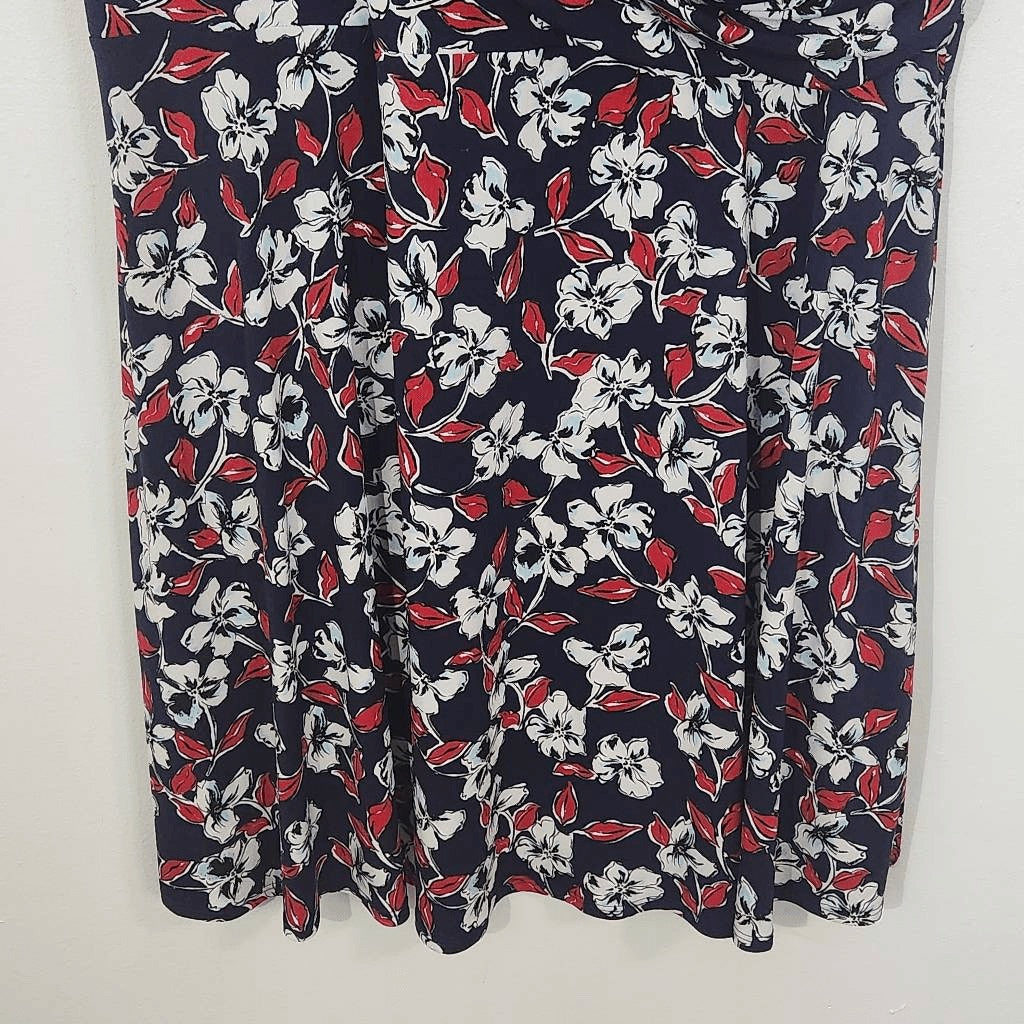 Leota Navy Red Floral Dress NWT 3X Navy Faux Wrap Dress Wedding Guest