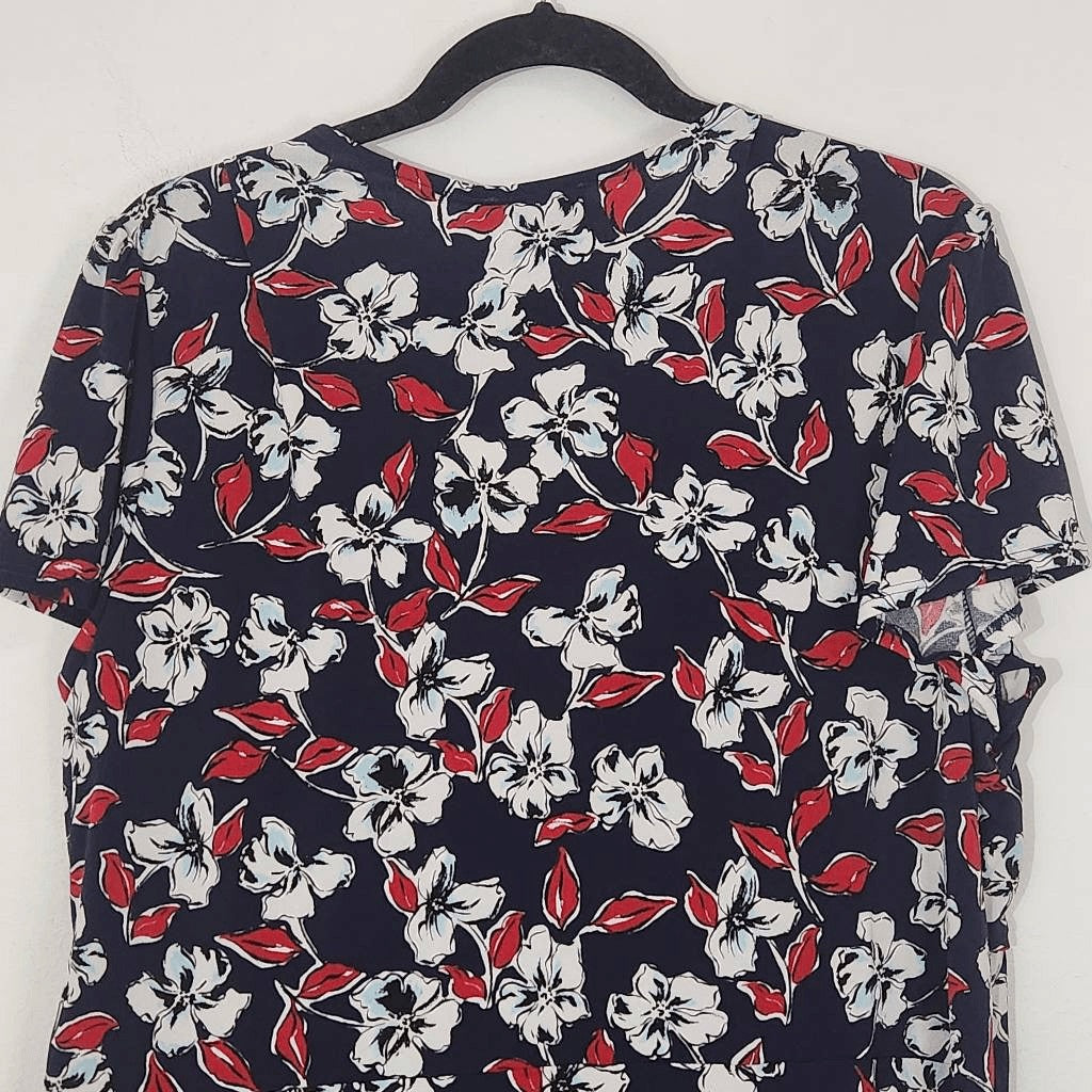 Leota Navy Red Floral Dress NWT 3X Navy Faux Wrap Dress Wedding Guest