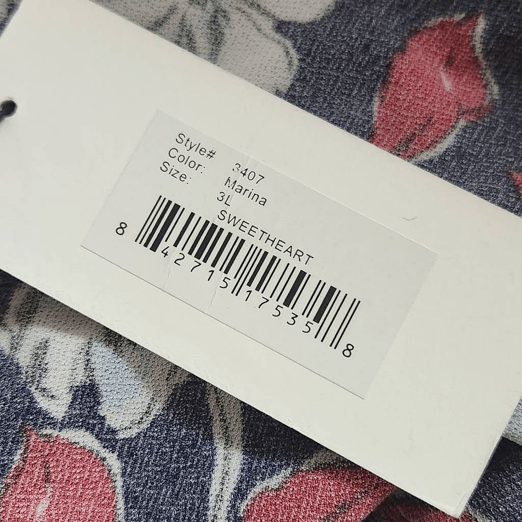 Leota Navy Red Floral Dress NWT 3X Navy Faux Wrap Dress Wedding Guest