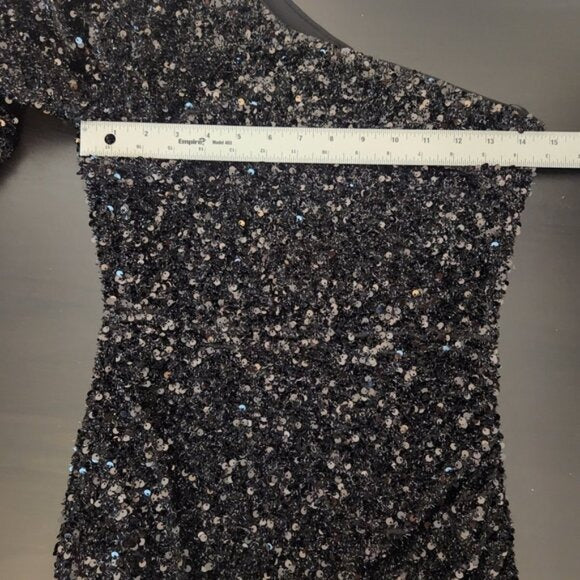 Fashion Nova Mini Black Sequin One-Shoulder Cocktail Dress Size Small