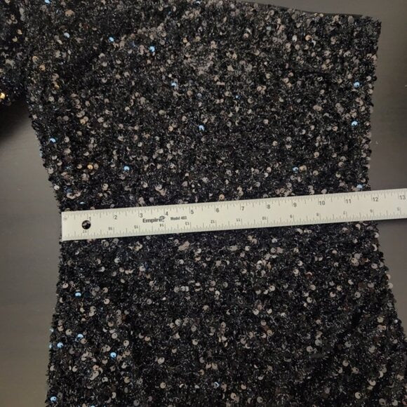 Fashion Nova Mini Black Sequin One-Shoulder Cocktail Dress Size Small