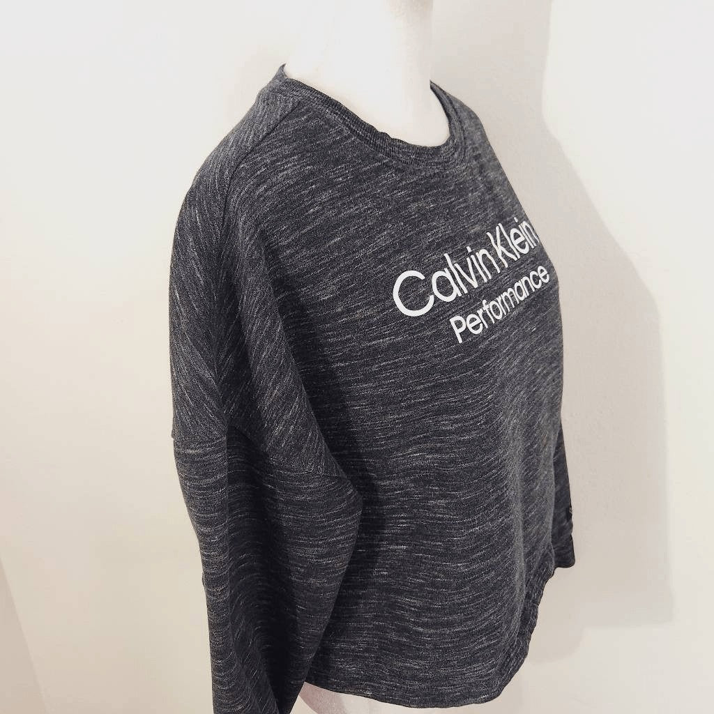 Calvin Klein Performance Gray Cropped Logo Sweatshirt Size Small Gray Sweatshirt