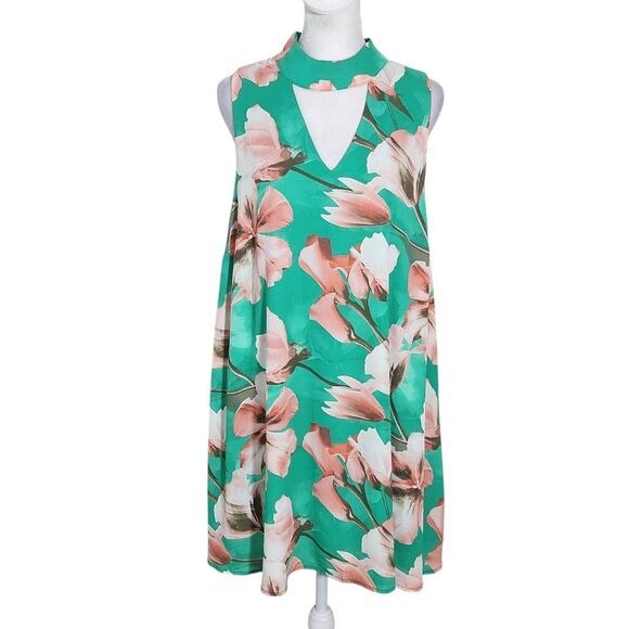 Peach Love California Green Floral Mini Dress Size Large Wedding Guest Dress