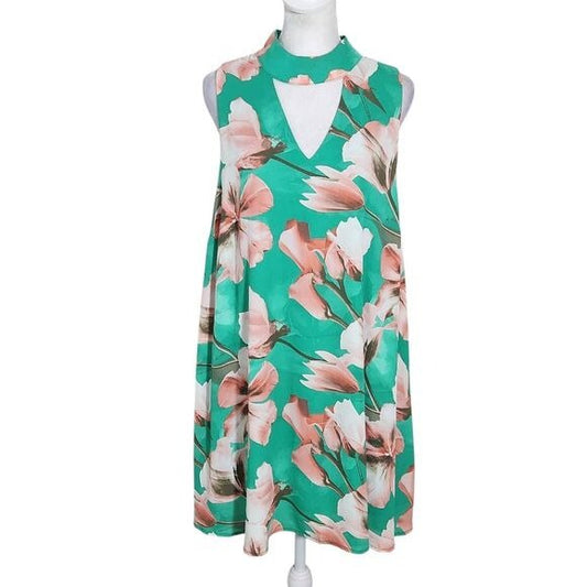 Peach Love California Green Floral Mini Dress Size Large Wedding Guest Dress