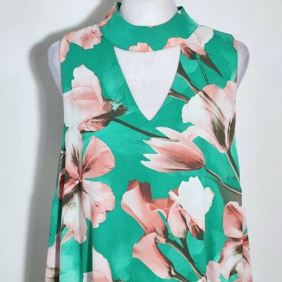 Peach Love California Green Floral Mini Dress Size Large Wedding Guest Dress