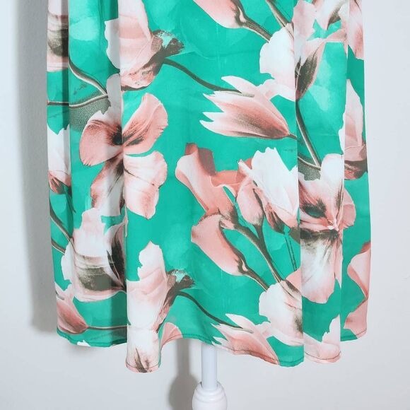 Peach Love California Green Floral Mini Dress Size Large Wedding Guest Dress