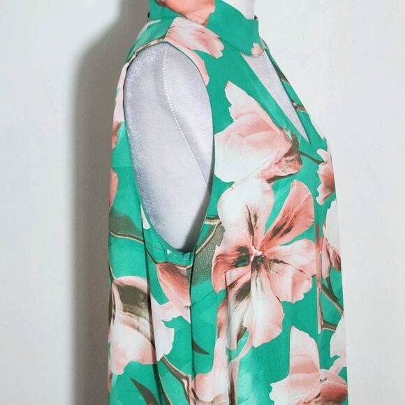 Peach Love California Green Floral Mini Dress Size Large Wedding Guest Dress