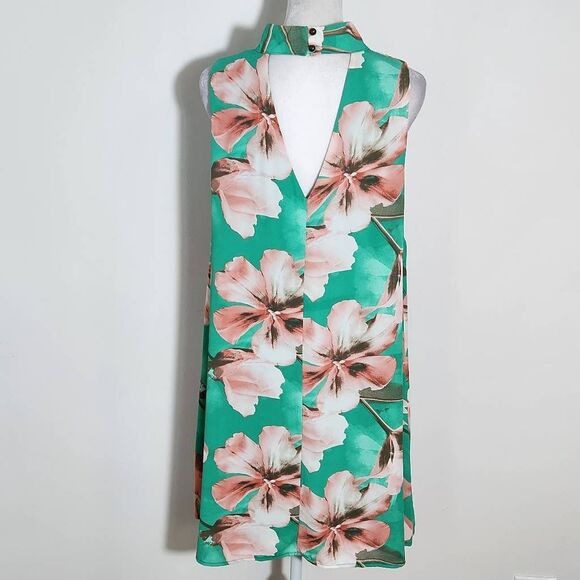Peach Love California Green Floral Mini Dress Size Large Wedding Guest Dress