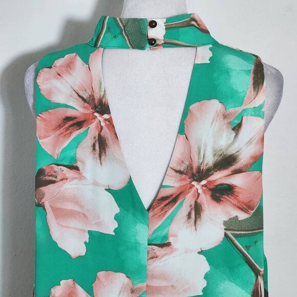 Peach Love California Green Floral Mini Dress Size Large Wedding Guest Dress