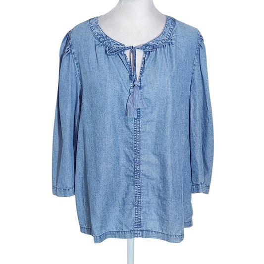 Style & Co. Blue Chambray Top Size Petite XL