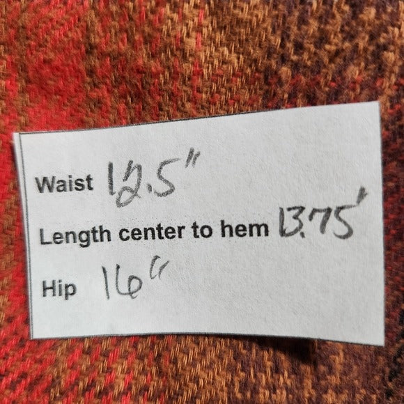 Urban Outfitters Orange Plaid Pinafore Skirt with Belt Size Small Flannel Skirt