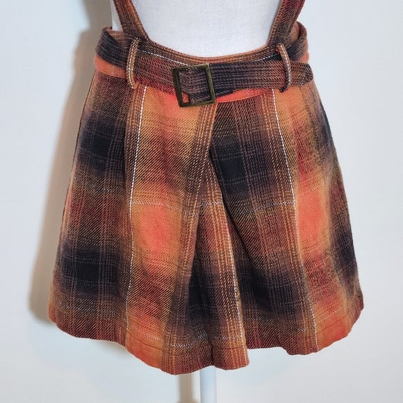 Urban Outfitters Orange Plaid Pinafore Skirt with Belt Size Small Flannel Skirt