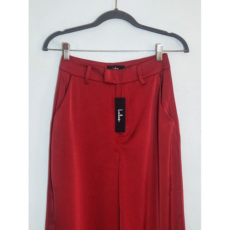 Lulus Red Satin Wide Leg Pants Size Medium NWT