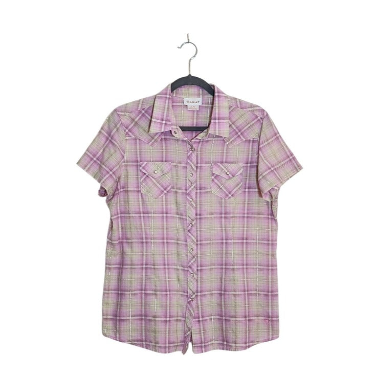 Ariat Pink Plaid Western Snap-Up Top Size Large Coastal Cowgirl