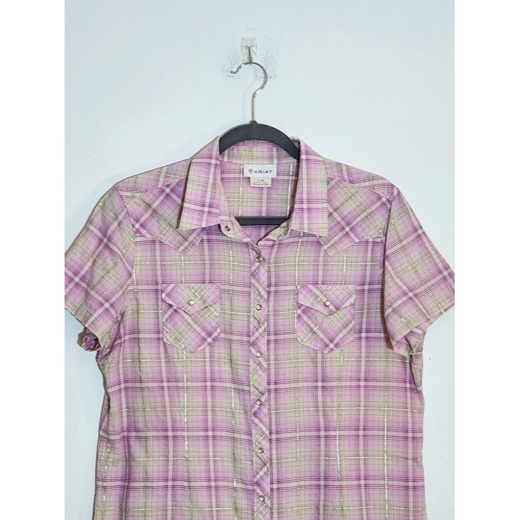 Ariat Pink Plaid Western Snap-Up Top Size Large Coastal Cowgirl