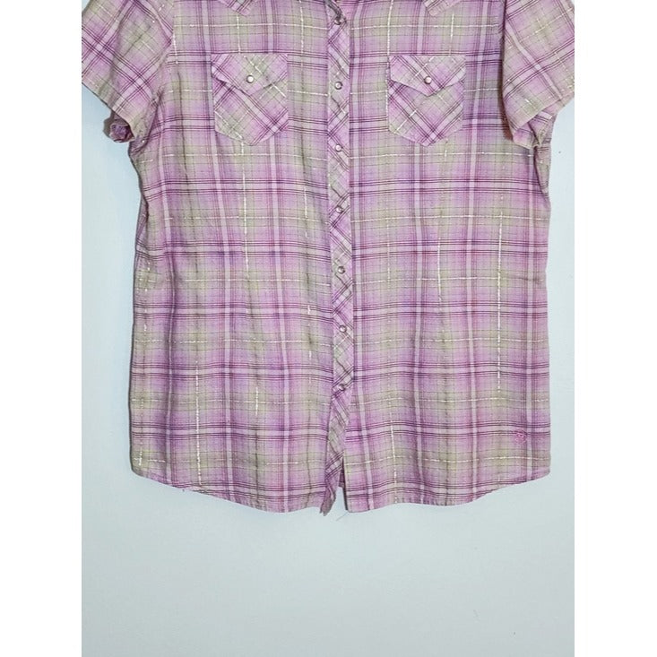 Ariat Pink Plaid Western Snap-Up Top Size Large Coastal Cowgirl