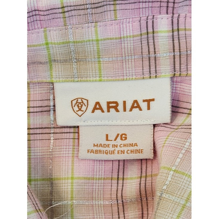 Ariat Pink Plaid Western Snap-Up Top Size Large Coastal Cowgirl