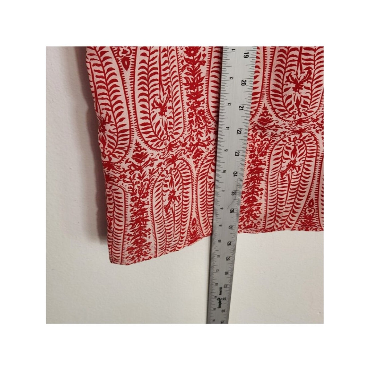 First Love Red and White Boho Print Blouse with Semi Sheer Fabric Size Large
