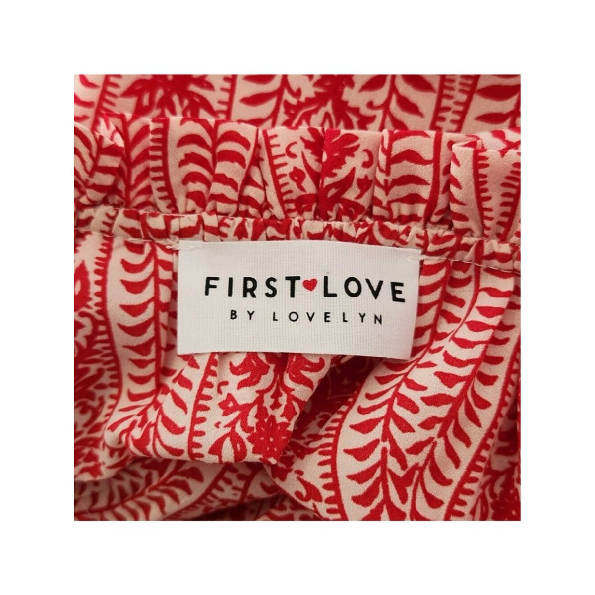 First Love Red and White Boho Print Blouse with Semi Sheer Fabric Size Large