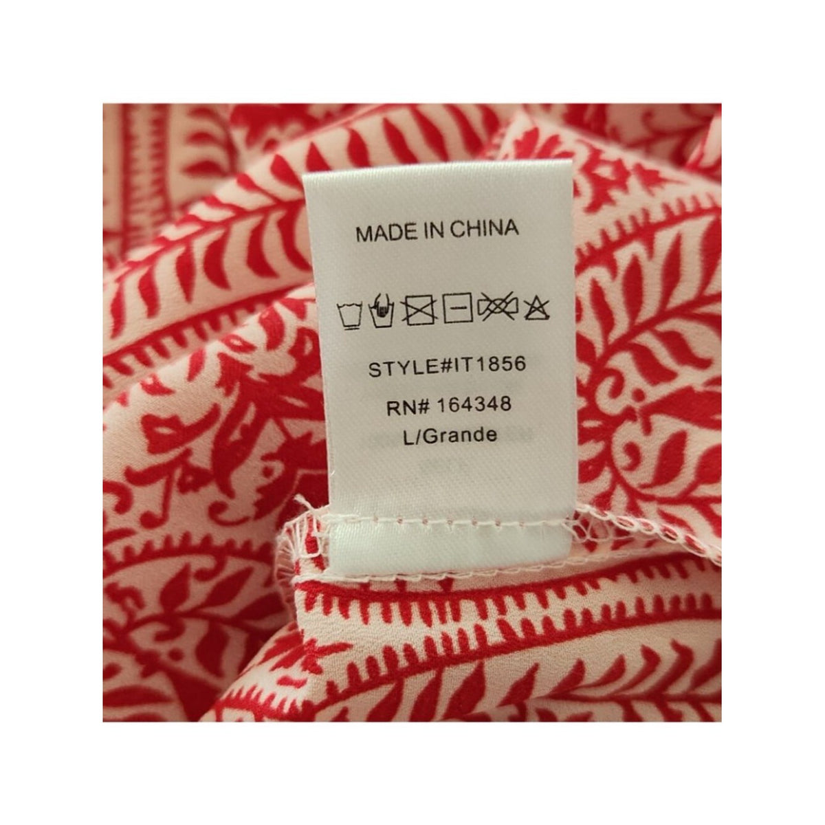 First Love Red and White Boho Print Blouse with Semi Sheer Fabric Size Large