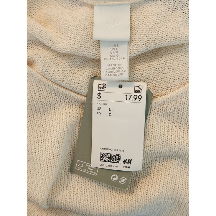 H&M Cream Knit Side Tie Tunic Poncho Style Size Large NWT