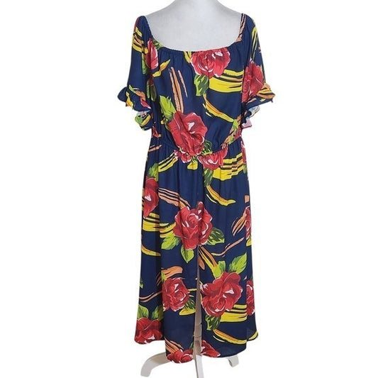 New York & Company Navy Floral Print Tunic with Long Panels Size Large