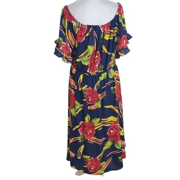 New York & Company Navy Floral Print Tunic with Long Panels Size Large