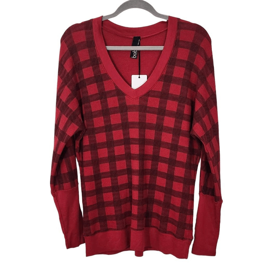 Bobi Red and Black Plaid Top NWT Size Small Red Plaid Knit Revolve Top