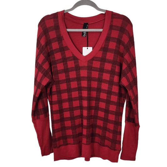 Bobi Red and Black Plaid Top NWT Size Small Red Plaid Knit Revolve Top