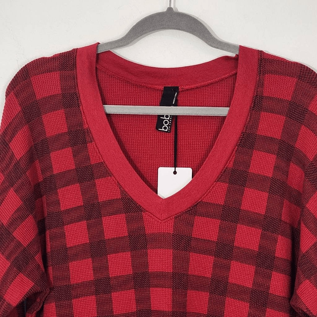 Bobi Red and Black Plaid Top NWT Size Small Red Plaid Knit Revolve Top