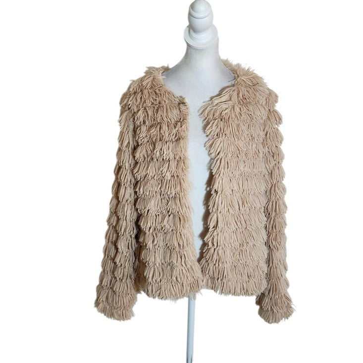 Beige Faux Fur Shaggy Boho Jacket Size Medium