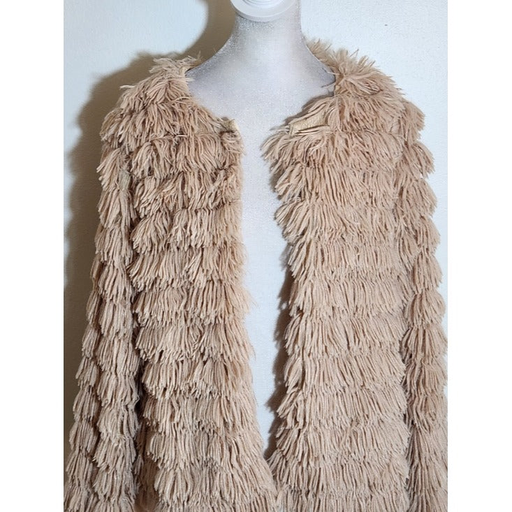 Beige Faux Fur Shaggy Boho Jacket Size Medium