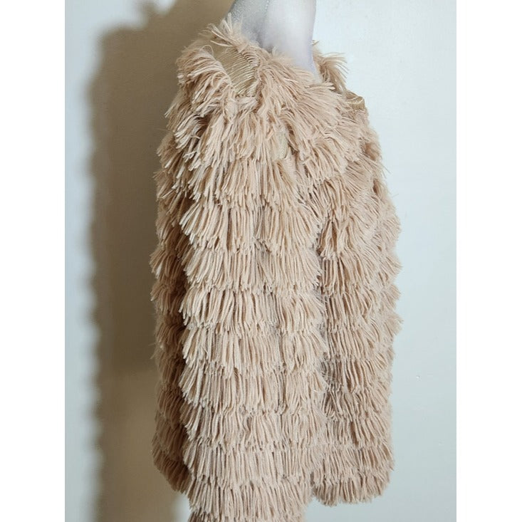 Beige Faux Fur Shaggy Boho Jacket Size Medium