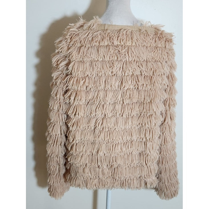 Beige Faux Fur Shaggy Boho Jacket Size Medium